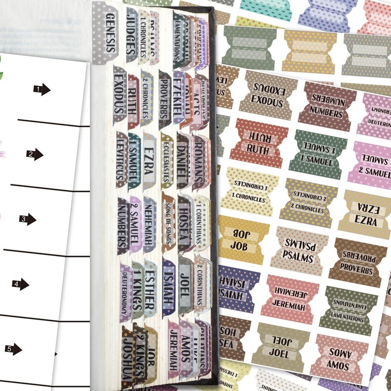 Cualfec Bible Index Tabs New & Old Testament Tabs Matte Laminated Floral Design, Bible Journaling Supplies - 122 Pcs (Vintage) - Image 1